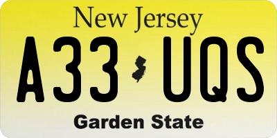 NJ license plate A33UQS