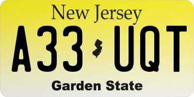 NJ license plate A33UQT