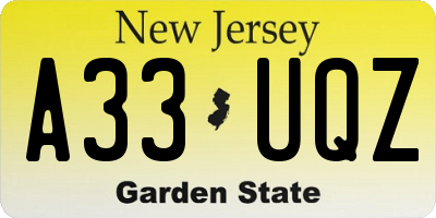 NJ license plate A33UQZ