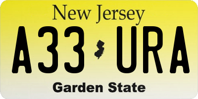 NJ license plate A33URA