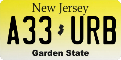 NJ license plate A33URB