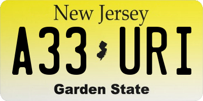 NJ license plate A33URI
