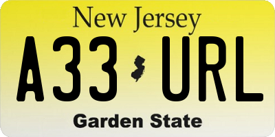NJ license plate A33URL