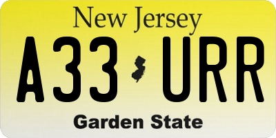 NJ license plate A33URR