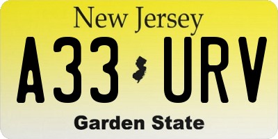 NJ license plate A33URV