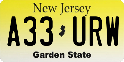 NJ license plate A33URW