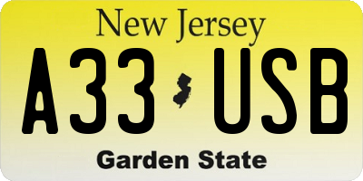 NJ license plate A33USB