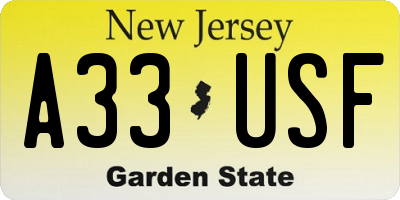 NJ license plate A33USF