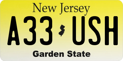 NJ license plate A33USH