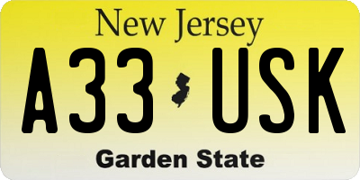 NJ license plate A33USK