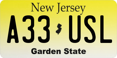 NJ license plate A33USL