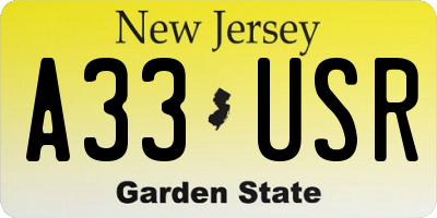 NJ license plate A33USR