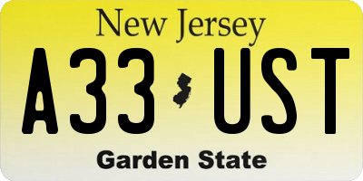 NJ license plate A33UST
