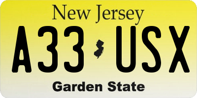 NJ license plate A33USX