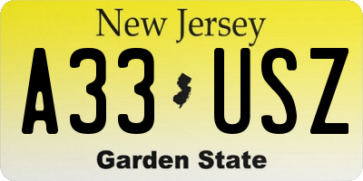 NJ license plate A33USZ