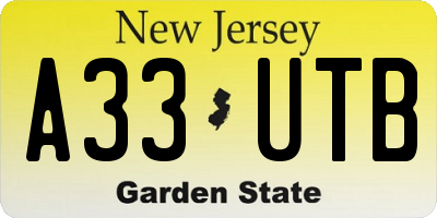 NJ license plate A33UTB