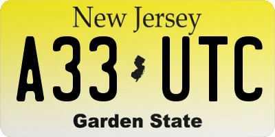 NJ license plate A33UTC