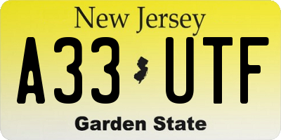 NJ license plate A33UTF