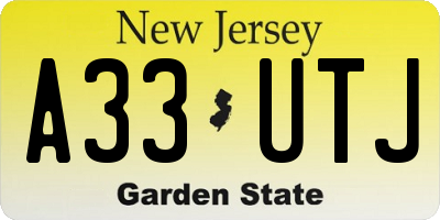 NJ license plate A33UTJ