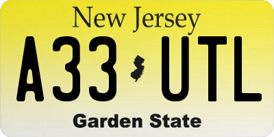 NJ license plate A33UTL