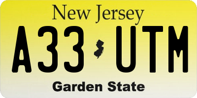 NJ license plate A33UTM