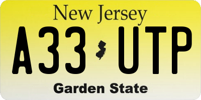 NJ license plate A33UTP