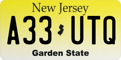 NJ license plate A33UTQ