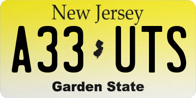 NJ license plate A33UTS
