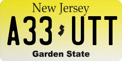 NJ license plate A33UTT
