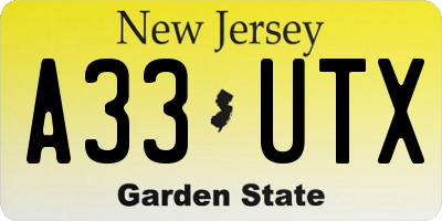NJ license plate A33UTX