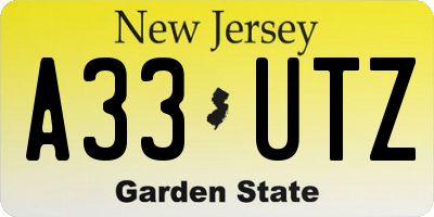 NJ license plate A33UTZ