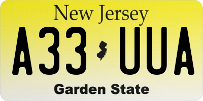 NJ license plate A33UUA