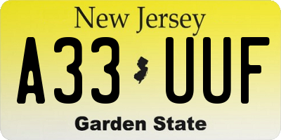 NJ license plate A33UUF
