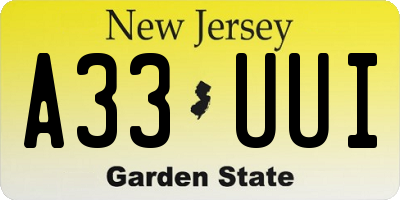 NJ license plate A33UUI
