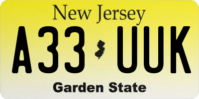 NJ license plate A33UUK