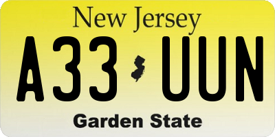 NJ license plate A33UUN
