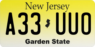 NJ license plate A33UUO