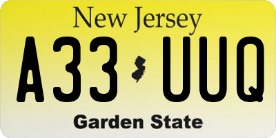 NJ license plate A33UUQ
