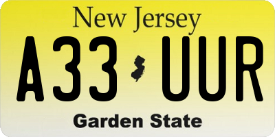 NJ license plate A33UUR