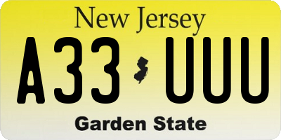 NJ license plate A33UUU