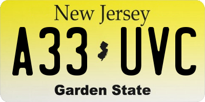 NJ license plate A33UVC
