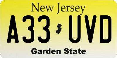 NJ license plate A33UVD