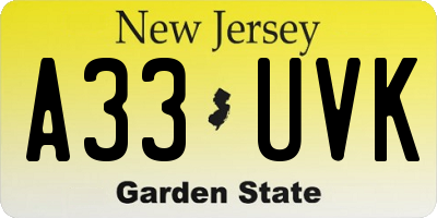 NJ license plate A33UVK
