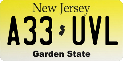 NJ license plate A33UVL
