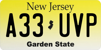 NJ license plate A33UVP