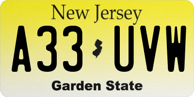 NJ license plate A33UVW