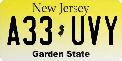 NJ license plate A33UVY