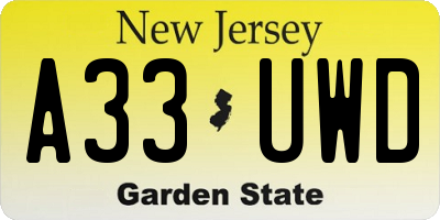 NJ license plate A33UWD