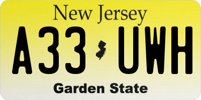 NJ license plate A33UWH
