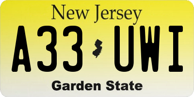 NJ license plate A33UWI